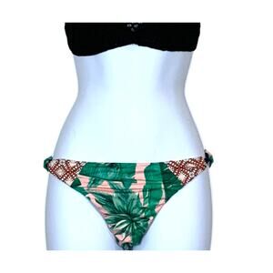 Maaji Pink Tropical Bikini Bottoms SMALL Reversible Solid Floral Cheeky $65 NEW